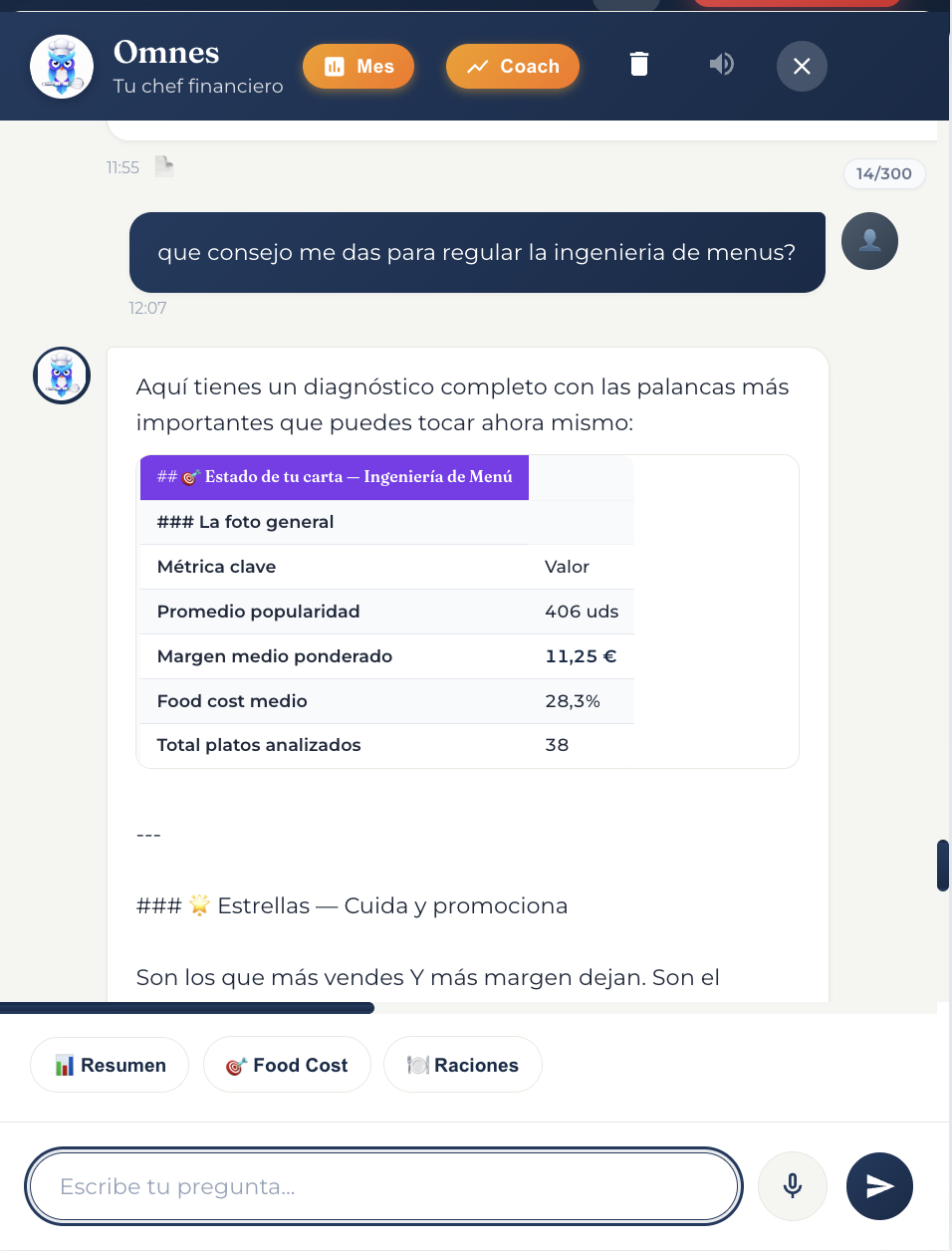 Omnes responde una consulta financiera del restaurante